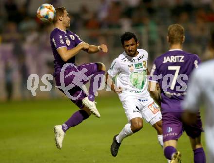 Fussball 2. Liga. SK Austria Klagenfurt gegen SC Austria Lustenau. Markus Rusek,  (Austria Klagenfurt), Ronivaldo Bernardo Sales (Lustenau). Klagenfurt, am 13.9.2019.
Foto: Kuess
www.qspictures.net
---
pressefotos, pressefotografie, kuess, qs, qspictures, sport, bild, bilder, bilddatenbank