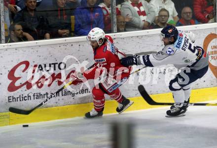 EBEL. Eishockey Bundesliga. KAC gegen	Hydro Fehervar AV 19. Witting Marcel (KAC), Stipsicz Bence (Alba Volan). Klagenfurt, am 13.9.2019.
Foto: Kuess
www.qspictures.net

---
pressefotos, pressefotografie, kuess, qs, qspictures, sport, bild, bilder, bilddatenbank