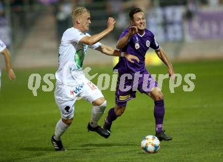 Fussball 2. Liga. SK Austra Klagenfurt gegen SC Austria Lustenau. Oliver Markoutz (Klagenfurt), Alexander Ranacher (Lustenau). Klagenfurt, am 13.9.2019.
Foto: Kuess
www.qspictures.net
---
pressefotos, pressefotografie, kuess, qs, qspictures, sport, bild, bilder, bilddatenbank