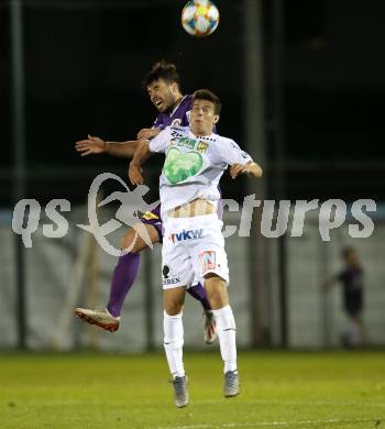 Fussball 2. Liga. SK Austria Klagenfurt gegen SC Austria Lustenau. Polydoros Gkezos, (Austria Klagenfurt), Alexander Ranacher  (Lustenau). Klagenfurt, am 13.9.2019.
Foto: Kuess
www.qspictures.net
---
pressefotos, pressefotografie, kuess, qs, qspictures, sport, bild, bilder, bilddatenbank