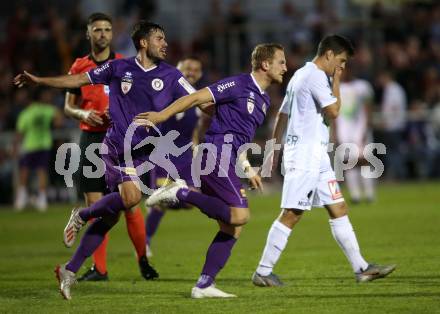 Fussball 2. Liga. SK Austra Klagenfurt gegen SC Austria Lustenau. Torjubel Polydoros Gkezos, Markus Rusek (Austria Klagenfurt). Klagenfurt, am 13.9.2019.
Foto: Kuess
www.qspictures.net
---
pressefotos, pressefotografie, kuess, qs, qspictures, sport, bild, bilder, bilddatenbank