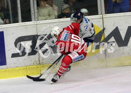 EBEL. Eishockey Bundesliga. KAC gegen	Hydro Fehervar AV 19. Kozek Andrew Jacob (KAC), Koger Daniel (Alba Volan). Klagenfurt, am 13.9.2019.
Foto: Kuess
www.qspictures.net

---
pressefotos, pressefotografie, kuess, qs, qspictures, sport, bild, bilder, bilddatenbank