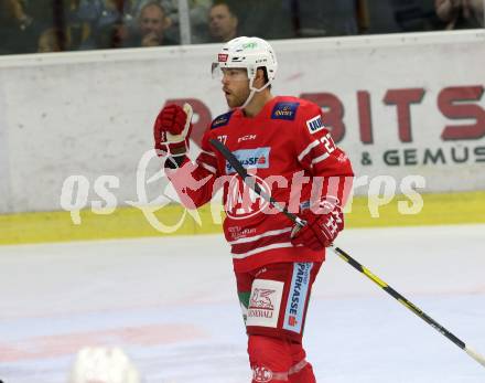 EBEL. Eishockey Bundesliga. KAC gegen	Hydro Fehervar AV 19. Torjubel Thomas Hundertpfund,  (KAC). Klagenfurt, am 13.9.2019.
Foto: Kuess
www.qspictures.net

---
pressefotos, pressefotografie, kuess, qs, qspictures, sport, bild, bilder, bilddatenbank