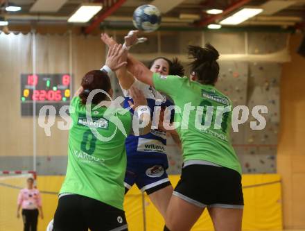 Handball Frauen Bundesliga. SC Kelag Ferlach/Feldkirchen gegen UHC Muellner Bau Stockerau. Lisa Marie Ogris (Ferlach/Feldkirchen), Teodora-Alexandra Magurean, Dorin Novak (Stockerau). Ferlach, am 14.9.2019.
Foto: Kuess
www.qspictures.net
---
pressefotos, pressefotografie, kuess, qs, qspictures, sport, bild, bilder, bilddatenbank