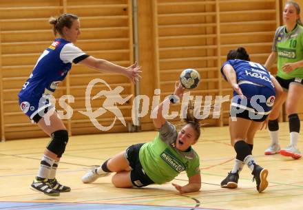 Handball Frauen Bundesliga. SC Kelag Ferlach/Feldkirchen gegen UHC Muellner Bau Stockerau. Patricia Akalovic, Hanna Reiner (Ferlach/Feldkirchen), Sandra Hart  (Stockerau). Ferlach, am 14.9.2019.
Foto: Kuess
www.qspictures.net
---
pressefotos, pressefotografie, kuess, qs, qspictures, sport, bild, bilder, bilddatenbank