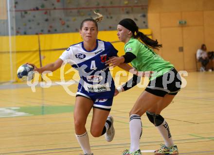 Handball Frauen Bundesliga. SC Kelag Ferlach/Feldkirchen gegen UHC Muellner Bau Stockerau. Luisa Marina Senitza, (Ferlach/Feldkirchen), Dominika Kodajova  (Stockerau). Ferlach, am 14.9.2019.
Foto: Kuess
www.qspictures.net
---
pressefotos, pressefotografie, kuess, qs, qspictures, sport, bild, bilder, bilddatenbank