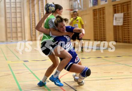 Handball Frauen Bundesliga. SC Kelag Ferlach/Feldkirchen gegen UHC Muellner Bau Stockerau. Nika Oder,  (Ferlach/Feldkirchen), Viktoria Mauler (Stockerau). Ferlach, am 14.9.2019.
Foto: Kuess
www.qspictures.net
---
pressefotos, pressefotografie, kuess, qs, qspictures, sport, bild, bilder, bilddatenbank