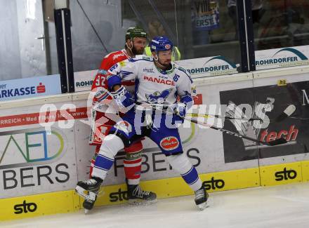 EBEL. Eishockey Bundesliga. EC VSV gegen HCB Suedtirol Alperia. Spannring Patrick  (VSV), Hargrove Colton (Bozen). Villach, am 15.9.2019.
Foto: Kuess
www.qspictures.net
---
pressefotos, pressefotografie, kuess, qs, qspictures, sport, bild, bilder, bilddatenbank