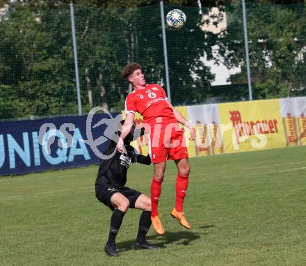 Fussball. Kaerntner Liga. KAC 1909 gegen Koettmannsdorf. Lukas Matthias Hausott (KAC), Stephan Borovnik  (Koettmannsdorf). Klagenfurt, 14.9.2019.
Foto: Kuess
www.qspictures.net
---
pressefotos, pressefotografie, kuess, qs, qspictures, sport, bild, bilder, bilddatenbank