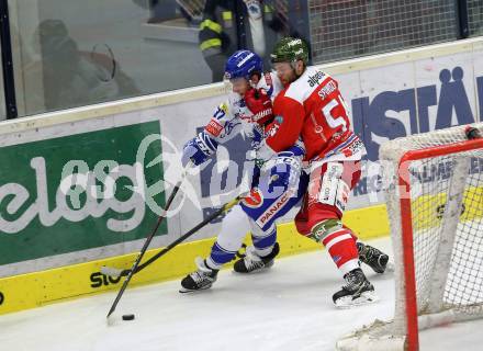 EBEL. Eishockey Bundesliga. EC VSV gegen HCB Suedtirol Alperia. Kromp Christof  (VSV), Spinozzi Kevin (Bozen). Villach, am 15.9.2019.
Foto: Kuess
www.qspictures.net
---
pressefotos, pressefotografie, kuess, qs, qspictures, sport, bild, bilder, bilddatenbank