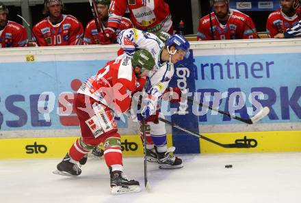 EBEL. Eishockey Bundesliga. EC VSV gegen HCB Suedtirol Alperia.  	Kromp Christof (VSV), Frigo Luca (Bozen). Villach, am 15.9.2019.
Foto: Kuess
www.qspictures.net
---
pressefotos, pressefotografie, kuess, qs, qspictures, sport, bild, bilder, bilddatenbank