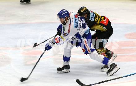 EBEL. Eishockey Bundesliga. EC VSV gegen spusu Vienna Capitals. Patrick Bjorkstrand,   (VSV), Mario Fischer (Vienna Capitals). Villach, am 20.9.2019.
Foto: Kuess
www.qspictures.net
---
pressefotos, pressefotografie, kuess, qs, qspictures, sport, bild, bilder, bilddatenbank