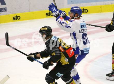 EBEL. Eishockey Bundesliga. EC VSV gegen spusu Vienna Capitals.  Torjubel Patrick Bjorkstrand (VSV). Villach, am 20.9.2019.
Foto: Kuess
www.qspictures.net
---
pressefotos, pressefotografie, kuess, qs, qspictures, sport, bild, bilder, bilddatenbank