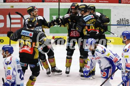 EBEL. Eishockey Bundesliga. EC VSV gegen spusu Vienna Capitals.  Torjubel Mark Flood, Alex Wall, Mike Zalewski, Ali Wukovits, Nikolaus Hartl (Vienna Capitals). Villach, am 20.9.2019.
Foto: Kuess
www.qspictures.net
---
pressefotos, pressefotografie, kuess, qs, qspictures, sport, bild, bilder, bilddatenbank