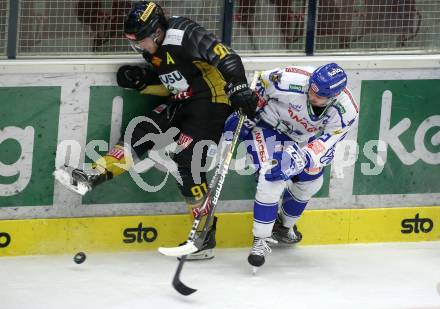 EBEL. Eishockey Bundesliga. EC VSV gegen spusu Vienna Capitals.  Nico Brunner,  (VSV), Taylor Vause (Vienna Capitals). Villach, am 20.9.2019.
Foto: Kuess
www.qspictures.net
---
pressefotos, pressefotografie, kuess, qs, qspictures, sport, bild, bilder, bilddatenbank