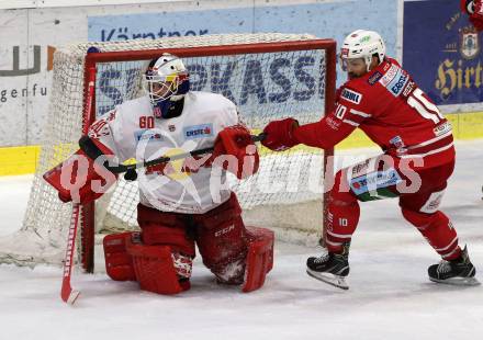 EBEL. Eishockey Bundesliga. KAC gegen	EC Red Bull Salzburg. Andrew Jacob Kozek, (KAC), Lukas Herzog  (Salzburg). Klagenfurt, am 22.9.2019.
Foto: Kuess
www.qspictures.net

---
pressefotos, pressefotografie, kuess, qs, qspictures, sport, bild, bilder, bilddatenbank