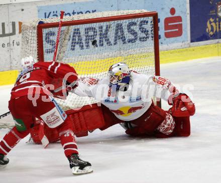 EBEL. Eishockey Bundesliga. KAC gegen	EC Red Bull Salzburg. Johannes Bischofberger,  (KAC), Lukas Herzog (Salzburg). Klagenfurt, am 22.9.2019.
Foto: Kuess
www.qspictures.net

---
pressefotos, pressefotografie, kuess, qs, qspictures, sport, bild, bilder, bilddatenbank