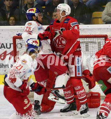 EBEL. Eishockey Bundesliga. KAC gegen	EC Red Bull Salzburg. Nicholas Eric Petersen,  (KAC),  Derek Joslin (Salzburg). Klagenfurt, am 22.9.2019.
Foto: Kuess
www.qspictures.net

---
pressefotos, pressefotografie, kuess, qs, qspictures, sport, bild, bilder, bilddatenbank