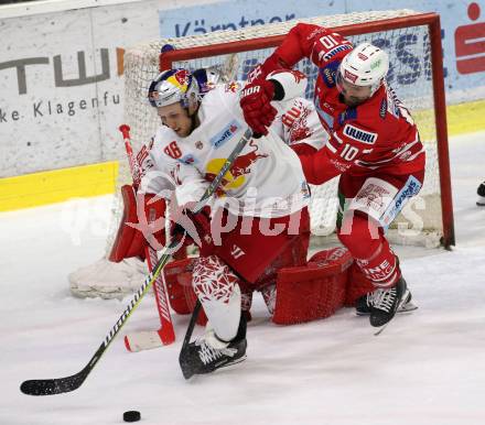 EBEL. Eishockey Bundesliga. KAC gegen	EC Red Bull Salzburg.  Andrew Jacob Kozek, (KAC), Mario Huber  (Salzburg). Klagenfurt, am 22.9.2019.
Foto: Kuess
www.qspictures.net

---
pressefotos, pressefotografie, kuess, qs, qspictures, sport, bild, bilder, bilddatenbank