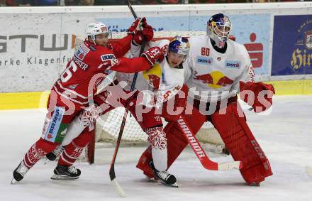 EBEL. Eishockey Bundesliga. KAC gegen	EC Red Bull Salzburg. Johannes Bischofberger,  (KAC), Lukas Schreier (Salzburg). Klagenfurt, am 22.9.2019.
Foto: Kuess
www.qspictures.net

---
pressefotos, pressefotografie, kuess, qs, qspictures, sport, bild, bilder, bilddatenbank