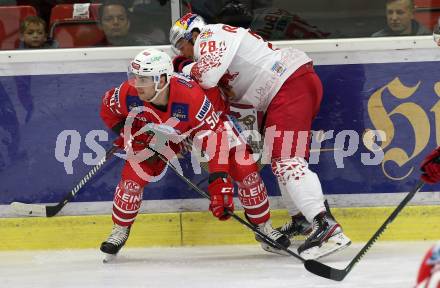 EBEL. Eishockey Bundesliga. KAC gegen	EC Red Bull Salzburg. Matthew Neal,  (KAC), Brent Regner (Salzburg). Klagenfurt, am 22.9.2019.
Foto: Kuess
www.qspictures.net

---
pressefotos, pressefotografie, kuess, qs, qspictures, sport, bild, bilder, bilddatenbank