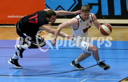 Basketball 2. Bundesliga. Grunddurchgang 1. Runde. Woerthersee Piraten gegen Mistelbach Mustangs. Ziga Erculj,  (Piraten), Michal Jedovnicki (Mustangs). Klagenfurt, am 21.9.2019.
Foto: Kuess
www.qspictures.net

---
pressefotos, pressefotografie, kuess, qs, qspictures, sport, bild, bilder, bilddatenbank