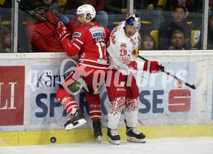 EBEL. Eishockey Bundesliga. KAC gegen	EC Red Bull Salzburg. Manuel Ganahl, (KAC), Brent Regner  (Salzburg). Klagenfurt, am 22.9.2019.
Foto: Kuess
www.qspictures.net

---
pressefotos, pressefotografie, kuess, qs, qspictures, sport, bild, bilder, bilddatenbank