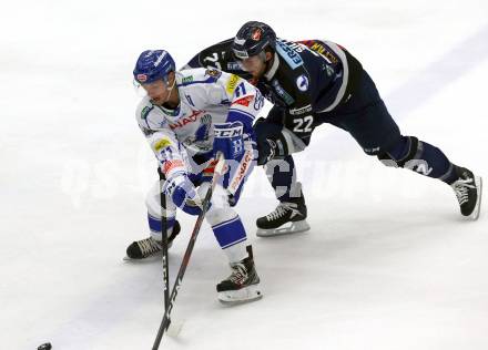 EBEL. Eishockey Bundesliga. EC VSV gegen Hydro Fehervar AV 19. Alexander Lahoda,  (VSV), Timotej Sille (Alba Volan). Villach, am 27.9.2019.
Foto: Kuess
www.qspictures.net
---
pressefotos, pressefotografie, kuess, qs, qspictures, sport, bild, bilder, bilddatenbank