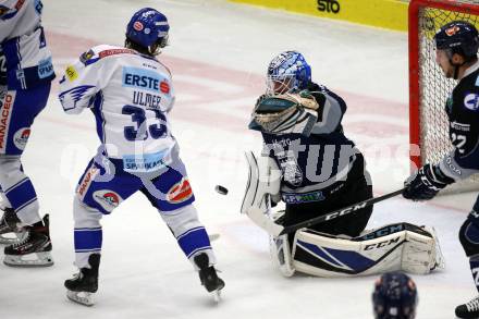 EBEL. Eishockey Bundesliga. EC VSV gegen Hydro Fehervar AV 19. Martin Ulmer, (VSV), Michael Ouzas  (Alba Volan). Villach, am 27.9.2019.
Foto: Kuess
www.qspictures.net
---
pressefotos, pressefotografie, kuess, qs, qspictures, sport, bild, bilder, bilddatenbank