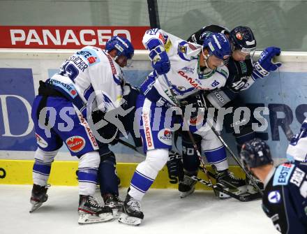 EBEL. Eishockey Bundesliga. EC VSV gegen Hydro Fehervar AV 19. Markus Schlacher, Stefan Bacher,  (VSV), Jonathan Harty  (Alba Volan). Villach, am 27.9.2019.
Foto: Kuess
www.qspictures.net
---
pressefotos, pressefotografie, kuess, qs, qspictures, sport, bild, bilder, bilddatenbank