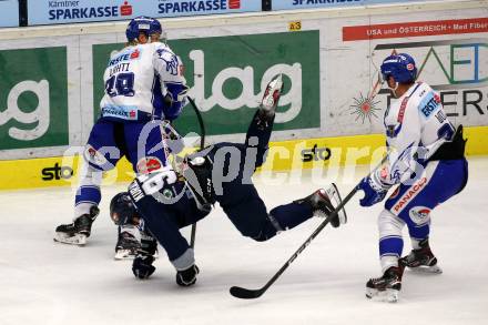 EBEL. Eishockey Bundesliga. EC VSV gegen Hydro Fehervar AV 19.  Miika Lahti, Bernd Wolf,  (VSV), Anze Kuralt (Alba Volan). Villach, am 27.9.2019.
Foto: Kuess
www.qspictures.net
---
pressefotos, pressefotografie, kuess, qs, qspictures, sport, bild, bilder, bilddatenbank