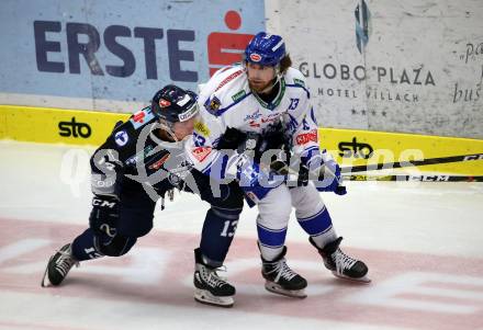 EBEL. Eishockey Bundesliga. EC VSV gegen Hydro Fehervar AV 19. Chris Collins,   (VSV), Mikko Lehtonen (Alba Volan). Villach, am 27.9.2019.
Foto: Kuess
www.qspictures.net
---
pressefotos, pressefotografie, kuess, qs, qspictures, sport, bild, bilder, bilddatenbank