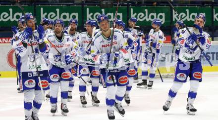 EBEL. Eishockey Bundesliga. EC VSV gegen Hydro Fehervar AV 19. Jubel  (VSV). Villach, am 27.9.2019.
Foto: Kuess
www.qspictures.net
---
pressefotos, pressefotografie, kuess, qs, qspictures, sport, bild, bilder, bilddatenbank