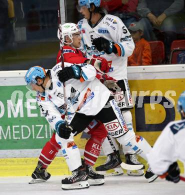 EBEL. Eishockey Bundesliga. KAC gegen	EHC Liwest Black Wings Linz. Haudum Lukas (KAC), Leiler Valentin, Wolf Raphael (Linz). Klagenfurt, am 29.9.2019.
Foto: Kuess
www.qspictures.net

---
pressefotos, pressefotografie, kuess, qs, qspictures, sport, bild, bilder, bilddatenbank