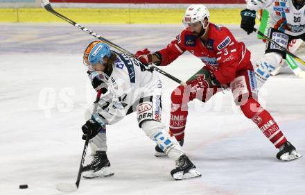 EBEL. Eishockey Bundesliga. KAC gegen	EHC Liwest Black Wings Linz. David Joseph Fischer,  (KAC), Cijan Alexander (Linz). Klagenfurt, am 29.9.2019.
Foto: Kuess
www.qspictures.net

---
pressefotos, pressefotografie, kuess, qs, qspictures, sport, bild, bilder, bilddatenbank