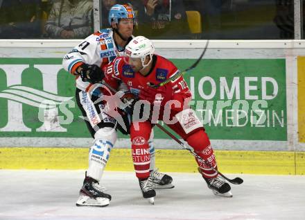 EBEL. Eishockey Bundesliga. KAC gegen	EHC Liwest Black Wings Linz.	Kozek Andrew Jacob (KAC), Altmann Mario (Linz). Klagenfurt, am 29.9.2019.
Foto: Kuess
www.qspictures.net

---
pressefotos, pressefotografie, kuess, qs, qspictures, sport, bild, bilder, bilddatenbank