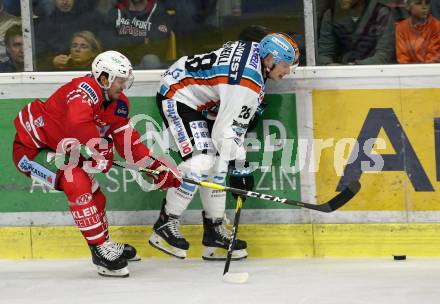 EBEL. Eishockey Bundesliga. KAC gegen	EHC Liwest Black Wings Linz. Siim Liivik, (KAC), McNeill Mark (Linz). Klagenfurt, am 29.9.2019.
Foto: Kuess
www.qspictures.net

---
pressefotos, pressefotografie, kuess, qs, qspictures, sport, bild, bilder, bilddatenbank