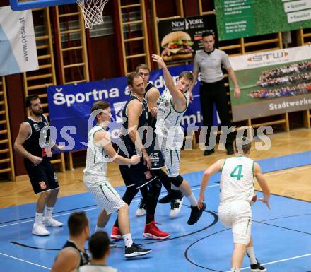 Basketball 2. Bundesliga. Grunddurchgang 5. Runde. KOS Celovec gegen BBC Nord Dragonz. Andi Smrtnik, Lovro Fizuleto (KOS Celovec), Petar Cosic, Ognjen Drljaca (Nord Dragonz). Klagenfurt, am 19.10.2019.
Foto: Kuess
www.qspictures.net

---
pressefotos, pressefotografie, kuess, qs, qspictures, sport, bild, bilder, bilddatenbank