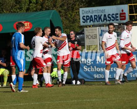 Fussball. 2. Klasse D. St. Paul gegen Maria Rojach. Torjubel Florian Matthias Skof, Daniel Pizir (St. Paul). St. Paul, am 12.10.2019.
Foto: Kuess
www.qspictures.net

---
pressefotos, pressefotografie, kuess, qs, qspictures, sport, bild, bilder, bilddatenbank