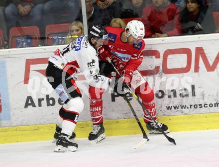 EBEL. Eishockey Bundesliga. KAC gegen	HC Orli Znojmo. Thomas Hundertpfund,  (KAC), Jakub Stehlik (Znojmo). Klagenfurt, am 25.10.2019.
Foto: Kuess
www.qspictures.net

---
pressefotos, pressefotografie, kuess, qs, qspictures, sport, bild, bilder, bilddatenbank