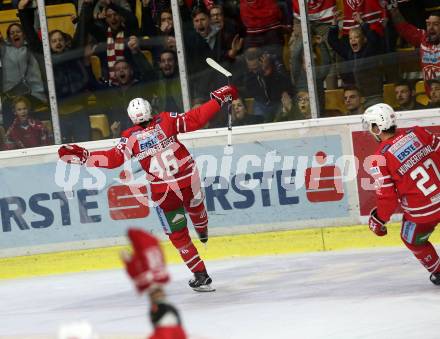 EBEL. Eishockey Bundesliga. KAC gegen	HC Orli Znojmo. Torjubel Johannes Bischofberger (KAC). Klagenfurt, am 25.10.2019.
Foto: Kuess
www.qspictures.net

---
pressefotos, pressefotografie, kuess, qs, qspictures, sport, bild, bilder, bilddatenbank