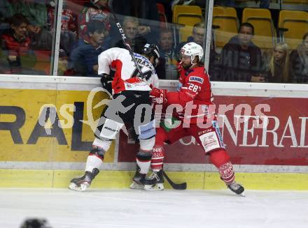 EBEL. Eishockey Bundesliga. KAC gegen	HC Orli Znojmo. Martin Schumnig,  (KAC), Petr Mrazek (Znojmo). Klagenfurt, am 25.10.2019.
Foto: Kuess
www.qspictures.net

---
pressefotos, pressefotografie, kuess, qs, qspictures, sport, bild, bilder, bilddatenbank