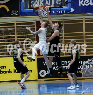 Basketball Zweite Liga 2019/2020. Grunddurchgang 6. Runde. Woerthersee Piraten gegen Deutsch Wagram Alligators. Nick Conway (Piraten), Branislav Balvan,  Marko Goranovic (Alligators). Klagenfurt, am 26.10.2019.
Foto: Kuess
www.qspictures.net

---
pressefotos, pressefotografie, kuess, qs, qspictures, sport, bild, bilder, bilddatenbank