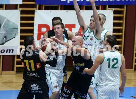 Basketball Zweite Liga 2019/2020. Grunddurchgang 9. Runde. KOS Celovec gegen  Guessing/Jennersdorf Blackbirds 	.  Andi Smrtnik, Riad Dzigal (KOS Celovec),  Thomas Linzer, Marko Moric (Blackbirds). Klagenfurt, am 9.11.2019.
Foto: Kuess
www.qspictures.net

---
pressefotos, pressefotografie, kuess, qs, qspictures, sport, bild, bilder, bilddatenbank