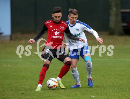 Fussball Kaerntner Liga. Treibach gegen St. Jakob/Ros. . Daniel Billy Kreuzer (Treibach), Eldin Prsic  (St. Jakob). Treibach, am 9.11.2019.
Foto: Kuess
www.qspictures.net
---
pressefotos, pressefotografie, kuess, qs, qspictures, sport, bild, bilder, bilddatenbank