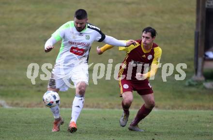 Fussball Unterliga West. Radenthein gegen Lienz.  Stefan Rauter, (Radenthein), Sven Lovric   (Lienz). Radenthein, am 2.11.2019.
Foto: Kuess
www.qspictures.net

---
pressefotos, pressefotografie, kuess, qs, qspictures, sport, bild, bilder, bilddatenbank