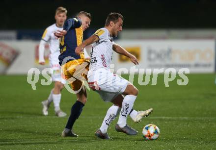 Fussball Bundesliga. RZ Pellets WAC gegen FC Red Bull Salzburg. Mario Leitgeb,  (WAC),  Erling Braut Haland (Salzburg). Wolfsberg, am 10.11.2019.
Foto: Kuess
www.qspictures.net

---
pressefotos, pressefotografie, kuess, qs, qspictures, sport, bild, bilder, bilddatenbank