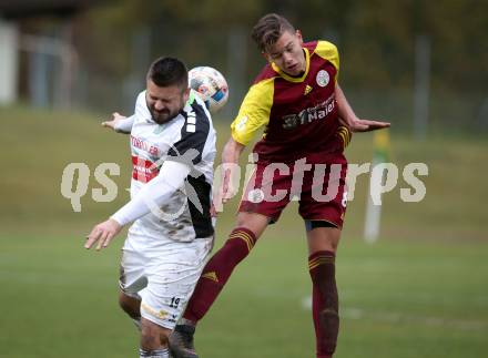 Fussball Unterliga West. Radenthein gegen Lienz. Mario Patrick Tarmann,  (Radenthein), Sven Lovric   (Lienz). Radenthein, am 2.11.2019.
Foto: Kuess
www.qspictures.net

---
pressefotos, pressefotografie, kuess, qs, qspictures, sport, bild, bilder, bilddatenbank