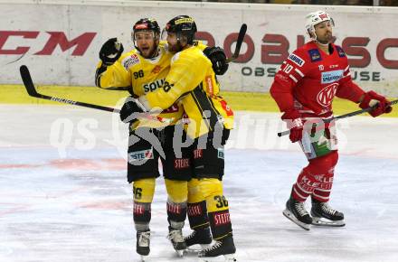 EBEL. Eishockey Bundesliga. KAC gegen	Vienna Capitals.  Torjubel Nikolaus Hartl, Mark Flood  (Vienna Capitals). Klagenfurt, am 15.11.2019.
Foto: Kuess
www.qspictures.net

---
pressefotos, pressefotografie, kuess, qs, qspictures, sport, bild, bilder, bilddatenbank