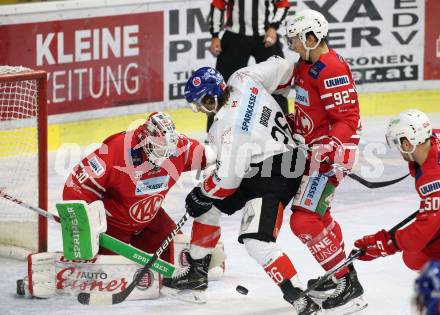 EBEL. Eishockey Bundesliga. KAC gegen HC TWK Innsbruck. Lars Haugen, Clemens Unterweger (KAC), Joel Broda (HC Innsbruck). Klagenfurt, am 17.11.2019.
Foto: Kuess
www.qspictures.net

---
pressefotos, pressefotografie, kuess, qs, qspictures, sport, bild, bilder, bilddatenbank